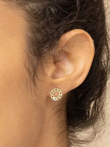 Oradina Women's 14K Yellow Solid Gold White Topaz Halo Studs - Yellow Gold | Thumbnail 3 Oradina Women's 14K Yellow Solid Gold White Topaz Halo Studs - Yellow Gold | Thumbnail 3