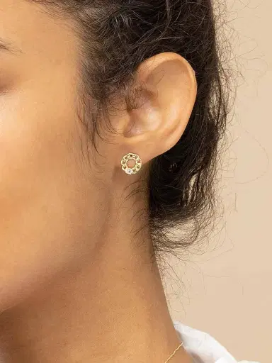 Oradina Women's 14K Yellow Solid Gold White Topaz Halo Studs - Yellow Gold | Thumbnail 4 Oradina Women's 14K Yellow Solid Gold White Topaz Halo Studs - Yellow Gold | Thumbnail 4