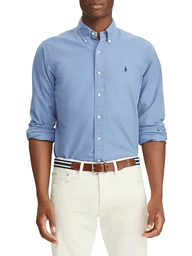Polo Ralph Lauren Men's Garment-Dyed Classic-Fit Oxford Shirt - Bastille Blue | Thumbnail 3 Polo Ralph Lauren Men's Garment-Dyed Classic-Fit Oxford Shirt - Bastille Blue | Thumbnail 3