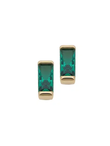 Oradina Women's 14K Yellow Solid Gold, Sea Green Fresco Baguette Micro Studs - Sea Green | Thumbnail 2 Oradina Women's 14K Yellow Solid Gold, Sea Green Fresco Baguette Micro Studs - Sea Green | Thumbnail 2