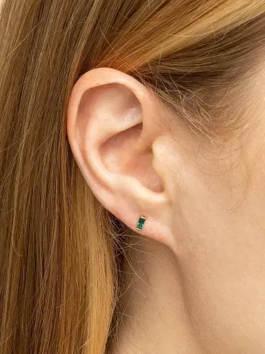Oradina Women's 14K Yellow Solid Gold, Sea Green Fresco Baguette Micro Studs - Sea Green | Thumbnail 4 Oradina Women's 14K Yellow Solid Gold, Sea Green Fresco Baguette Micro Studs - Sea Green | Thumbnail 4