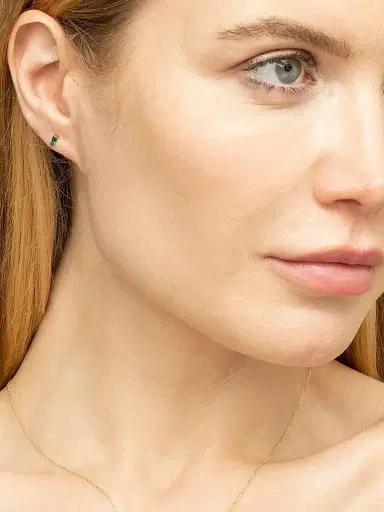Oradina Women's 14K Yellow Solid Gold, Sea Green Fresco Baguette Micro Studs - Sea Green | Thumbnail 5 Oradina Women's 14K Yellow Solid Gold, Sea Green Fresco Baguette Micro Studs - Sea Green | Thumbnail 5