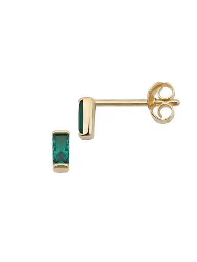 Oradina Women's 14K Yellow Solid Gold, Sea Green Fresco Baguette Micro Studs - Sea Green | Thumbnail 1 Oradina Women's 14K Yellow Solid Gold, Sea Green Fresco Baguette Micro Studs - Sea Green | Thumbnail 1