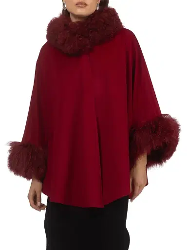 Gorski Women's Cashmere and Wool Blend Cape with Select Lamb Trim | Thumbnail 2 Gorski Women's Cashmere and Wool Blend Cape with Select Lamb Trim | Thumbnail 2