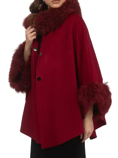 Gorski Women's Cashmere and Wool Blend Cape with Select Lamb Trim | Thumbnail 3 Gorski Women's Cashmere and Wool Blend Cape with Select Lamb Trim | Thumbnail 3