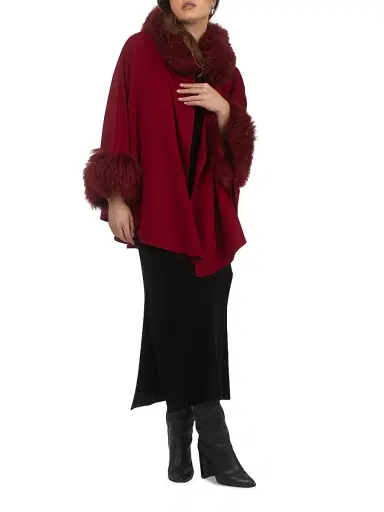 Gorski Women's Cashmere and Wool Blend Cape with Select Lamb Trim | Thumbnail 5 Gorski Women's Cashmere and Wool Blend Cape with Select Lamb Trim | Thumbnail 5
