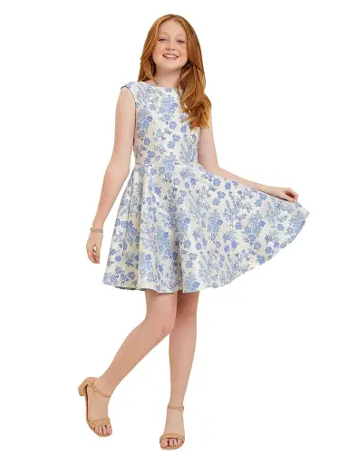 Un Deux Trois Girl's Floral Jacquard A-Line Dress - Perry - Size 16 | Thumbnail 2 Un Deux Trois Girl's Floral Jacquard A-Line Dress - Perry - Size 16 | Thumbnail 2
