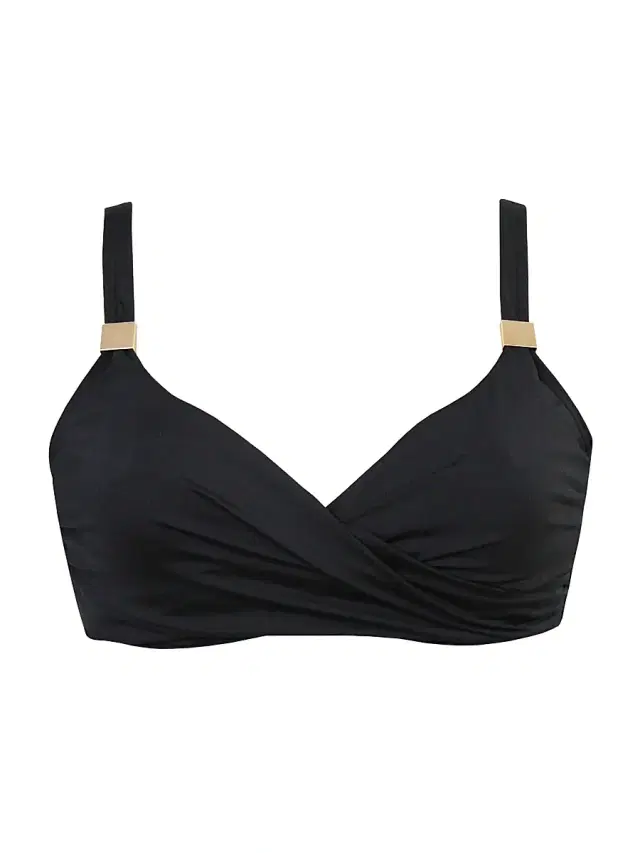 Women's Surplice Shirred Bikini Top - Black Women's Surplice Shirred Bikini Top - Black