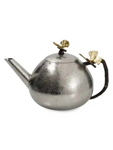 Michael Aram Butterfly Ginkgo Stainless Steel & Brass Round Teapot | Thumbnail 1 Michael Aram Butterfly Ginkgo Stainless Steel & Brass Round Teapot | Thumbnail 1