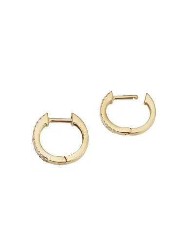 Oradina Women's 14K Yellow Gold Twin Row Diamond Mini Hoops - Yellow Gold | Thumbnail 2 Oradina Women's 14K Yellow Gold Twin Row Diamond Mini Hoops - Yellow Gold | Thumbnail 2