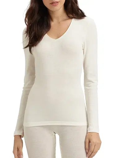 Hanro Women's Woolen Silk Long-Sleeve Shirt - White - Size XL | Thumbnail 1 Hanro Women's Woolen Silk Long-Sleeve Shirt - White - Size XL | Thumbnail 1