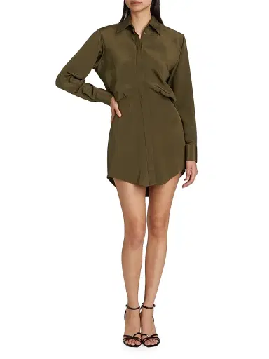 Brandon Maxwell Women's The Vera Silk Shirtdress - Olive Green | Thumbnail 2 Brandon Maxwell Women's The Vera Silk Shirtdress - Olive Green | Thumbnail 2