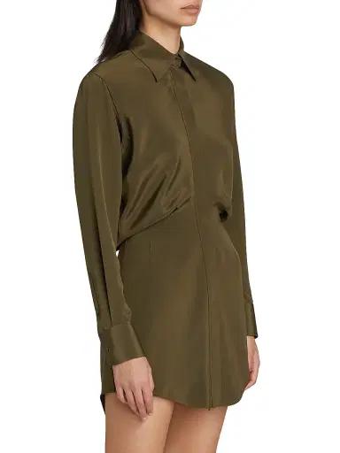 Brandon Maxwell Women's The Vera Silk Shirtdress - Olive Green | Thumbnail 4 Brandon Maxwell Women's The Vera Silk Shirtdress - Olive Green | Thumbnail 4