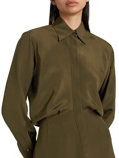Brandon Maxwell Women's The Vera Silk Shirtdress - Olive Green | Thumbnail 6 Brandon Maxwell Women's The Vera Silk Shirtdress - Olive Green | Thumbnail 6