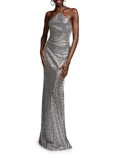 Halston Women's Yeva Embellished Halterneck Gown - Silver | Thumbnail 2 Halston Women's Yeva Embellished Halterneck Gown - Silver | Thumbnail 2