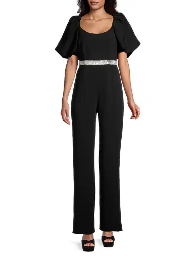 Toccin Women's Crystal-Embellished Puff-Sleeve Jumpsuit - Jet | Thumbnail 2 Toccin Women's Crystal-Embellished Puff-Sleeve Jumpsuit - Jet | Thumbnail 2