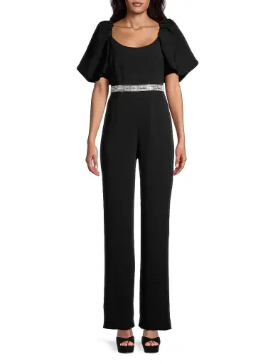 Toccin Women's Crystal-Embellished Puff-Sleeve Jumpsuit - Jet | Thumbnail 3 Toccin Women's Crystal-Embellished Puff-Sleeve Jumpsuit - Jet | Thumbnail 3