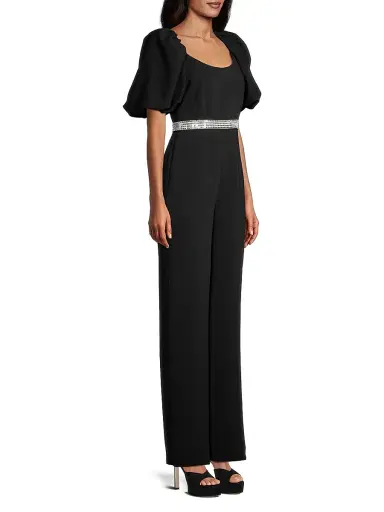 Toccin Women's Crystal-Embellished Puff-Sleeve Jumpsuit - Jet | Thumbnail 4 Toccin Women's Crystal-Embellished Puff-Sleeve Jumpsuit - Jet | Thumbnail 4