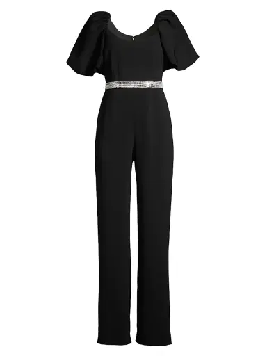 Toccin Women's Crystal-Embellished Puff-Sleeve Jumpsuit - Jet | Thumbnail 1 Toccin Women's Crystal-Embellished Puff-Sleeve Jumpsuit - Jet | Thumbnail 1