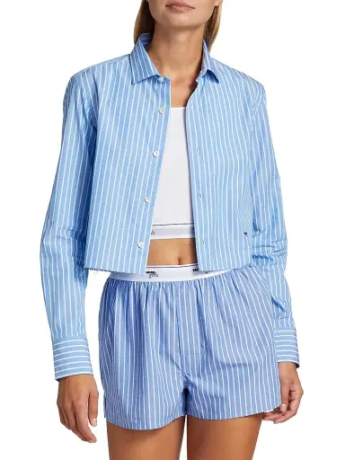 Hommegirls Women's Classic Stripe Cropped Shirt - Blue White Stripe | Thumbnail 2 Hommegirls Women's Classic Stripe Cropped Shirt - Blue White Stripe | Thumbnail 2