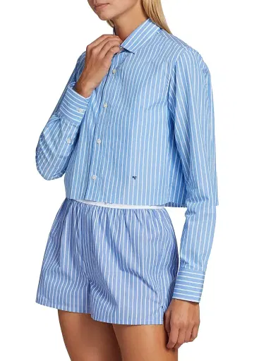 Hommegirls Women's Classic Stripe Cropped Shirt - Blue White Stripe | Thumbnail 3 Hommegirls Women's Classic Stripe Cropped Shirt - Blue White Stripe | Thumbnail 3