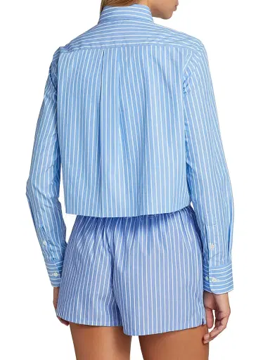 Hommegirls Women's Classic Stripe Cropped Shirt - Blue White Stripe | Thumbnail 4 Hommegirls Women's Classic Stripe Cropped Shirt - Blue White Stripe | Thumbnail 4