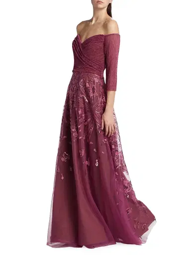 Rene Ruiz Collection Women's Metallic Embroidered Tulle Gown - Pink | Thumbnail 4 Rene Ruiz Collection Women's Metallic Embroidered Tulle Gown - Pink | Thumbnail 4