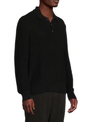 Corridor Men's Cotton Polo Sweater - Black | Thumbnail 4 Corridor Men's Cotton Polo Sweater - Black | Thumbnail 4