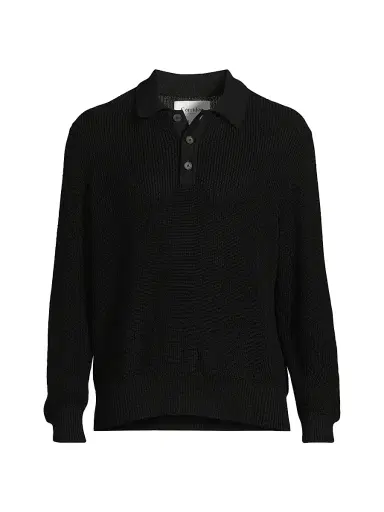 Corridor Men's Cotton Polo Sweater - Black | Thumbnail 1 Corridor Men's Cotton Polo Sweater - Black | Thumbnail 1