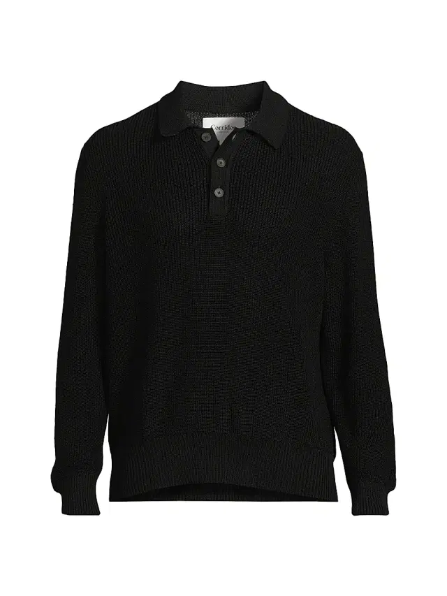 Men's Cotton Polo Sweater - Black Men's Cotton Polo Sweater - Black