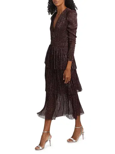 Sabina Musáyev Women's Carry Tiered Belted Metallic Dress | Thumbnail 2 Sabina Musáyev Women's Carry Tiered Belted Metallic Dress | Thumbnail 2