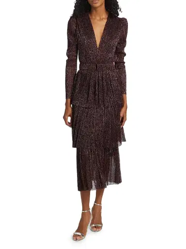 Sabina Musáyev Women's Carry Tiered Belted Metallic Dress | Thumbnail 3 Sabina Musáyev Women's Carry Tiered Belted Metallic Dress | Thumbnail 3