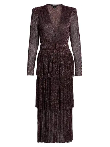 Sabina Musáyev Women's Carry Tiered Belted Metallic Dress | Thumbnail 1 Sabina Musáyev Women's Carry Tiered Belted Metallic Dress | Thumbnail 1