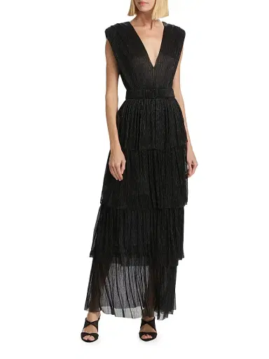 Sabina Musáyev Women's Skylar Tiered Belted Metallic Gown | Thumbnail 2 Sabina Musáyev Women's Skylar Tiered Belted Metallic Gown | Thumbnail 2