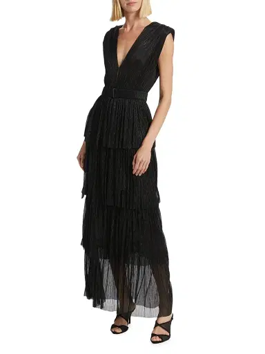 Sabina Musáyev Women's Skylar Tiered Belted Metallic Gown | Thumbnail 3 Sabina Musáyev Women's Skylar Tiered Belted Metallic Gown | Thumbnail 3