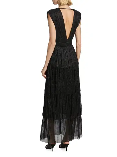 Sabina Musáyev Women's Skylar Tiered Belted Metallic Gown | Thumbnail 5 Sabina Musáyev Women's Skylar Tiered Belted Metallic Gown | Thumbnail 5