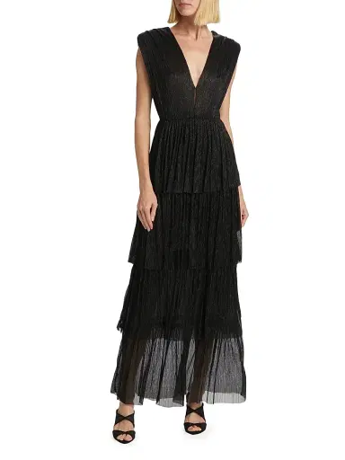 Sabina Musáyev Women's Skylar Tiered Belted Metallic Gown | Thumbnail 6 Sabina Musáyev Women's Skylar Tiered Belted Metallic Gown | Thumbnail 6