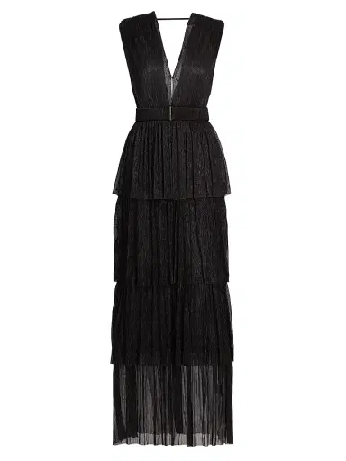 Sabina Musáyev Women's Skylar Tiered Belted Metallic Gown | Thumbnail 1 Sabina Musáyev Women's Skylar Tiered Belted Metallic Gown | Thumbnail 1