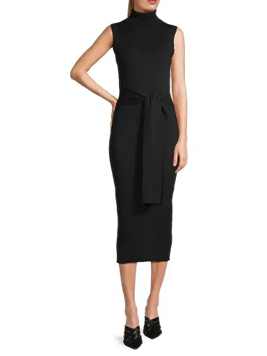 Toccin Women's Rowan Tie-Waist Knit Midi Dress - Jet | Thumbnail 2 Toccin Women's Rowan Tie-Waist Knit Midi Dress - Jet | Thumbnail 2