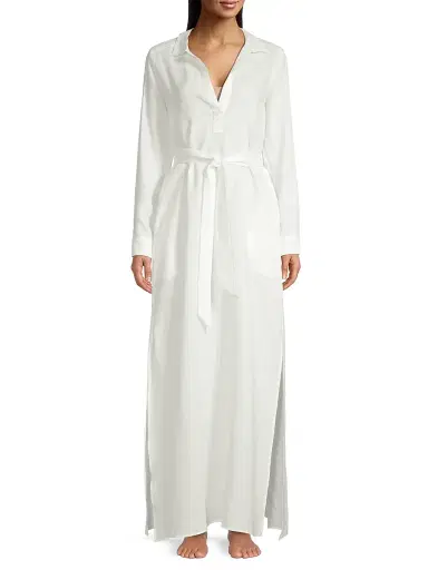 Pour Les Femmes Women's Linen Maxi Shirtdress - Cream - Size Medium | Thumbnail 2 Pour Les Femmes Women's Linen Maxi Shirtdress - Cream - Size Medium | Thumbnail 2