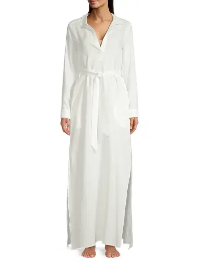 Pour Les Femmes Women's Linen Maxi Shirtdress - Cream - Size Medium | Thumbnail 3 Pour Les Femmes Women's Linen Maxi Shirtdress - Cream - Size Medium | Thumbnail 3
