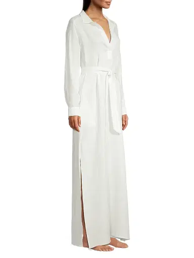 Pour Les Femmes Women's Linen Maxi Shirtdress - Cream - Size Medium | Thumbnail 4 Pour Les Femmes Women's Linen Maxi Shirtdress - Cream - Size Medium | Thumbnail 4