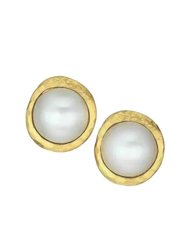 Kenneth Jay Lane Women's Satin Goldplated & Faux Pearl Cabochon Button Clip-On Earrings - Satin Gold White Pearl | Thumbnail 2 Kenneth Jay Lane Women's Satin Goldplated & Faux Pearl Cabochon Button Clip-On Earrings - Satin Gold White Pearl | Thumbnail 2