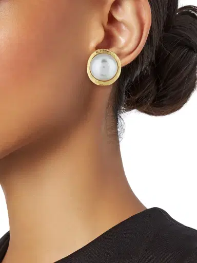 Kenneth Jay Lane Women's Satin Goldplated & Faux Pearl Cabochon Button Clip-On Earrings - Satin Gold White Pearl | Thumbnail 1 Kenneth Jay Lane Women's Satin Goldplated & Faux Pearl Cabochon Button Clip-On Earrings - Satin Gold White Pearl | Thumbnail 1