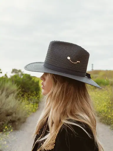 Freya Women's Wanderer Packable Straw Fedora - Black | Thumbnail 2 Freya Women's Wanderer Packable Straw Fedora - Black | Thumbnail 2