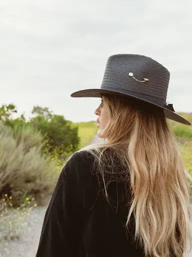 Freya Women's Wanderer Packable Straw Fedora - Black | Thumbnail 3 Freya Women's Wanderer Packable Straw Fedora - Black | Thumbnail 3