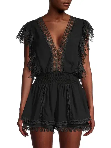 Peixoto Women's Raja Lace-Trimmed Romper - Black | Thumbnail 3 Peixoto Women's Raja Lace-Trimmed Romper - Black | Thumbnail 3