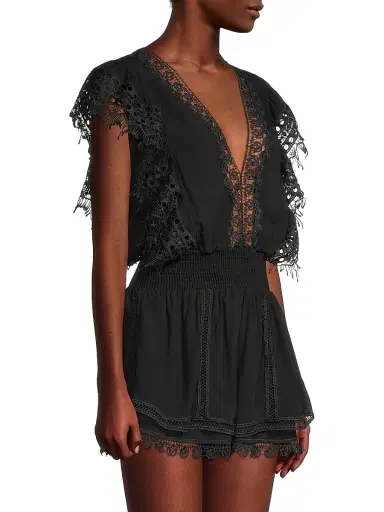 Peixoto Women's Raja Lace-Trimmed Romper - Black | Thumbnail 4 Peixoto Women's Raja Lace-Trimmed Romper - Black | Thumbnail 4