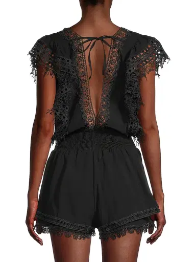 Peixoto Women's Raja Lace-Trimmed Romper - Black | Thumbnail 5 Peixoto Women's Raja Lace-Trimmed Romper - Black | Thumbnail 5