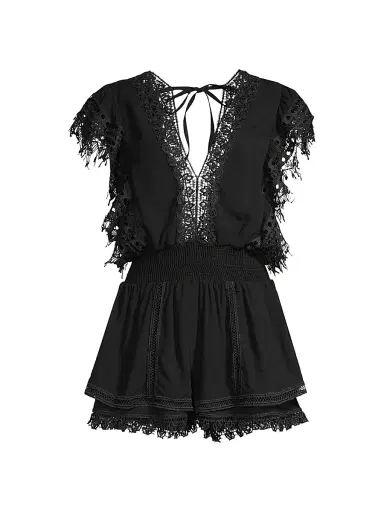 Peixoto Women's Raja Lace-Trimmed Romper - Black | Thumbnail 1 Peixoto Women's Raja Lace-Trimmed Romper - Black | Thumbnail 1